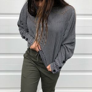 Zara Mock Neck Vertical Striped Top
